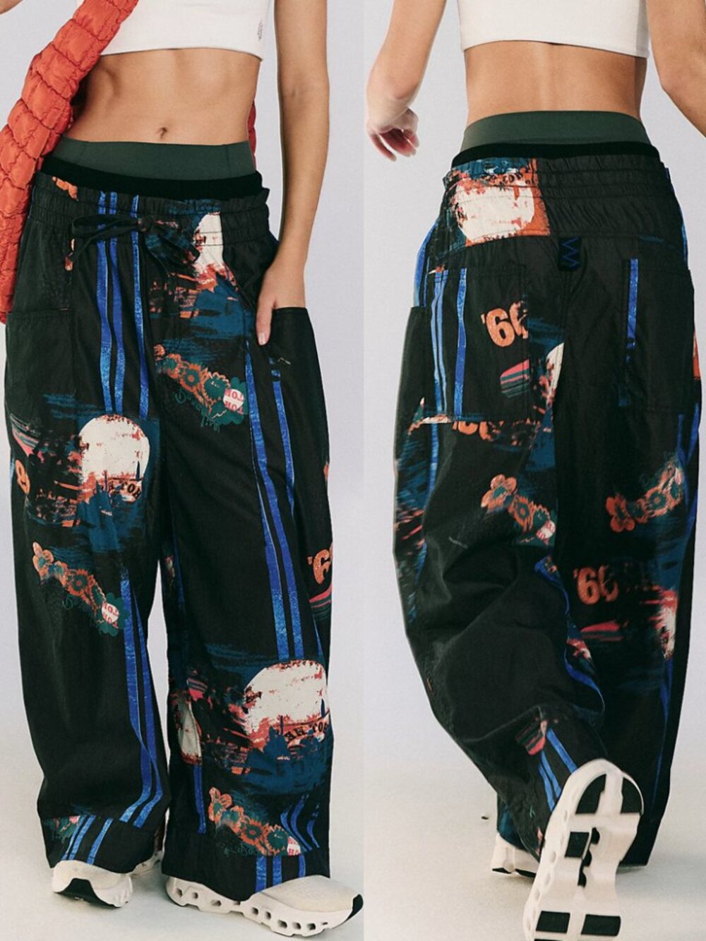 Free People Movement Floral Printed Fresh Start Pants XS Black